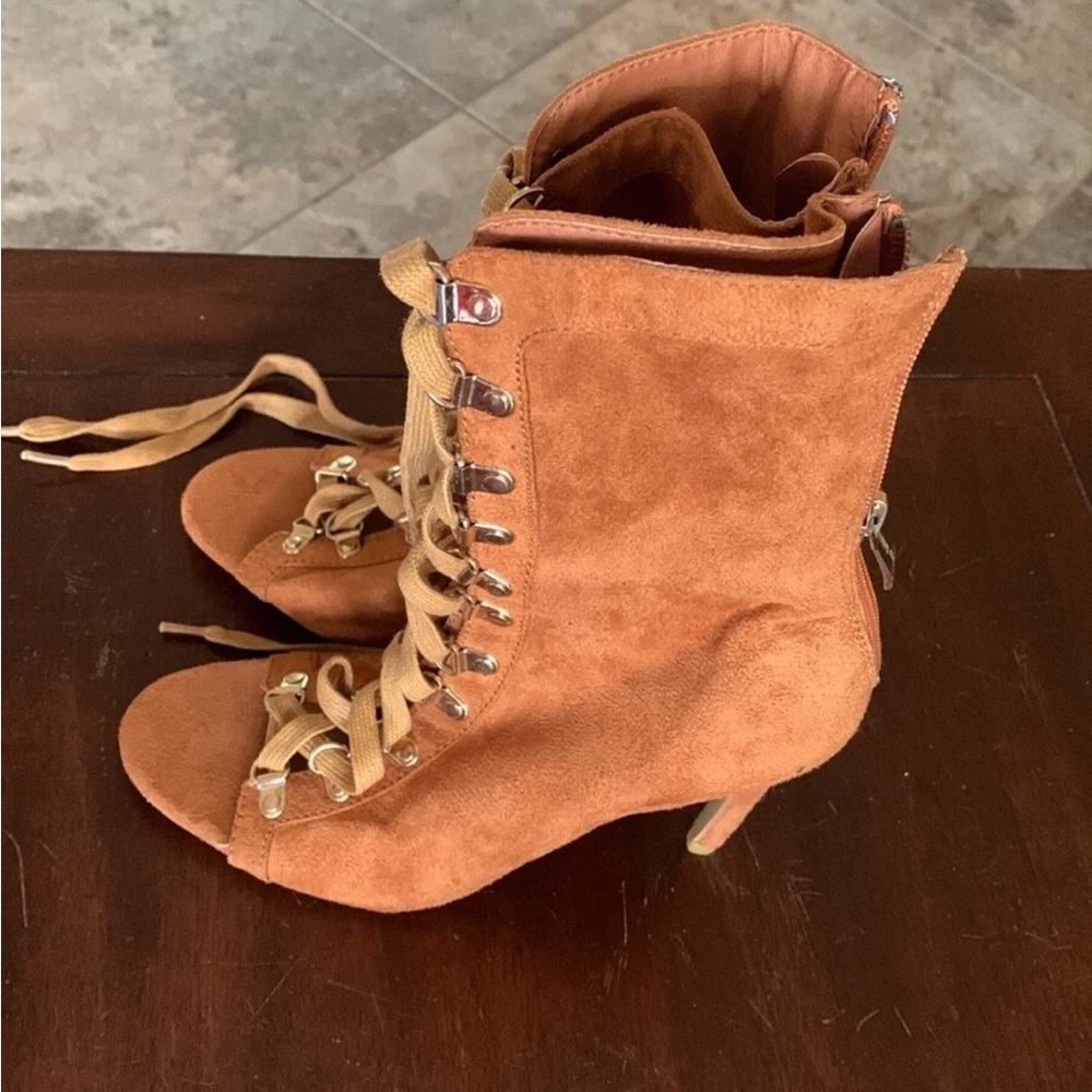 CAP ROBIN Suede Lace-Up stiletto Peep toe Booties HOT SEXY